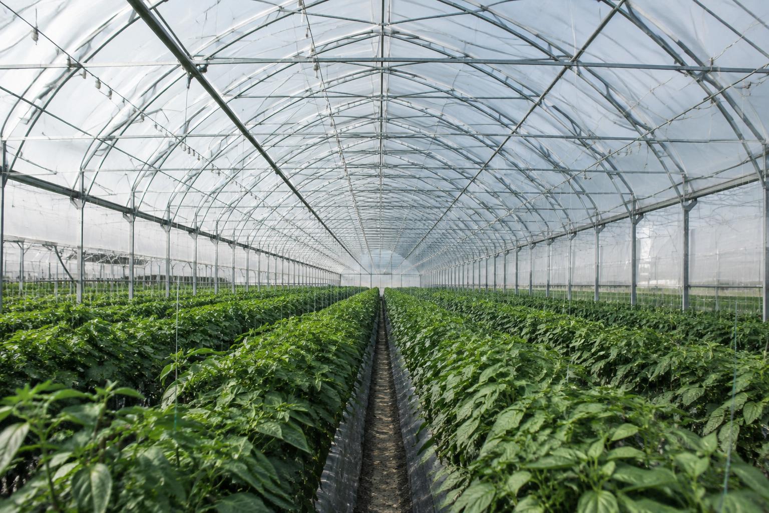 Serre agricole moderne protégée par un film plastique transparent